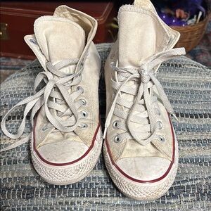 Converse Off-White High-Top Sneakers with Red Accent